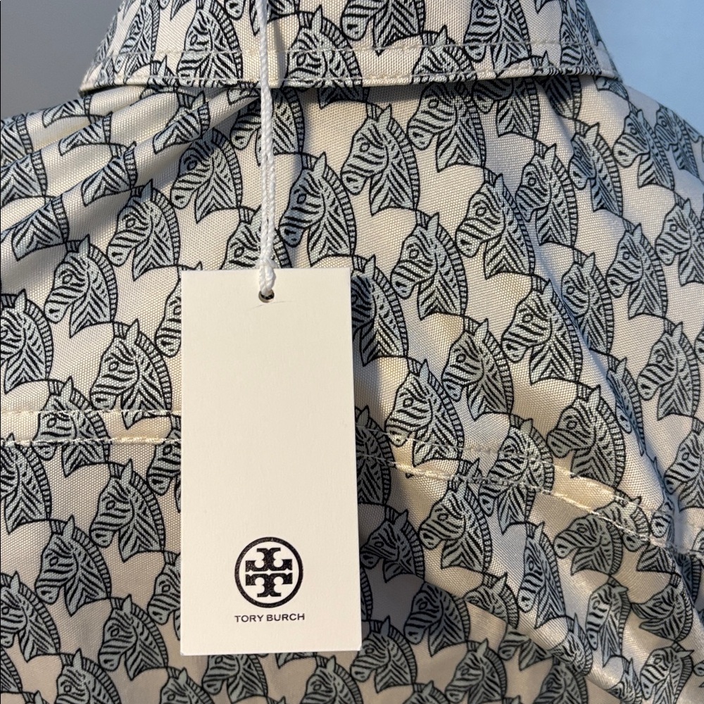 Tory Burch Blue Mini Zebra Printed Viscose & Silk Shirt Dress - Picture 9 of 15